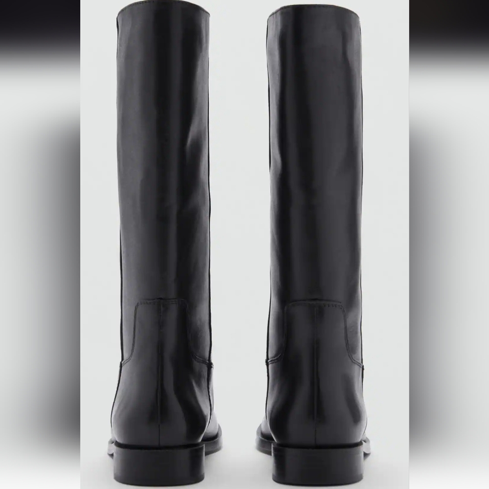 Mango Leather Black Knee-High Women's Boots - Picture 8 of 11